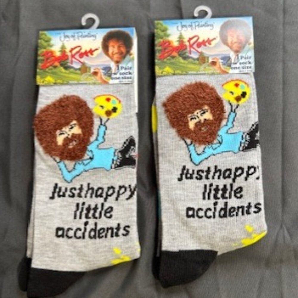 2 Pair Bob Ross Crew Socks Men's Shoe Size 6-12 Holiday Festive Christmas Gift
